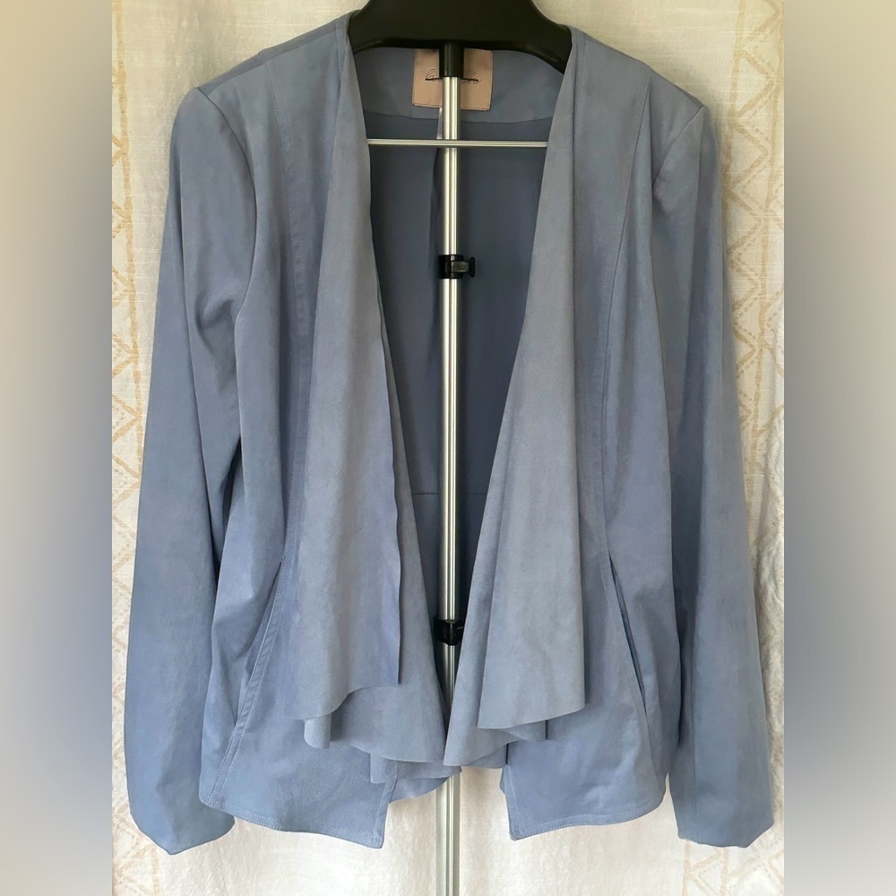 Anthropologie || Hutch Draped Faux Suede Jacket in Baby blue